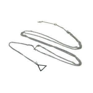 Y Shaped Necklace Silvertone Chain Triangle Pendant 27 inch Dangle Sleek